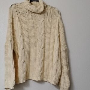 Women's Cream Cable Turtleneck Sweater